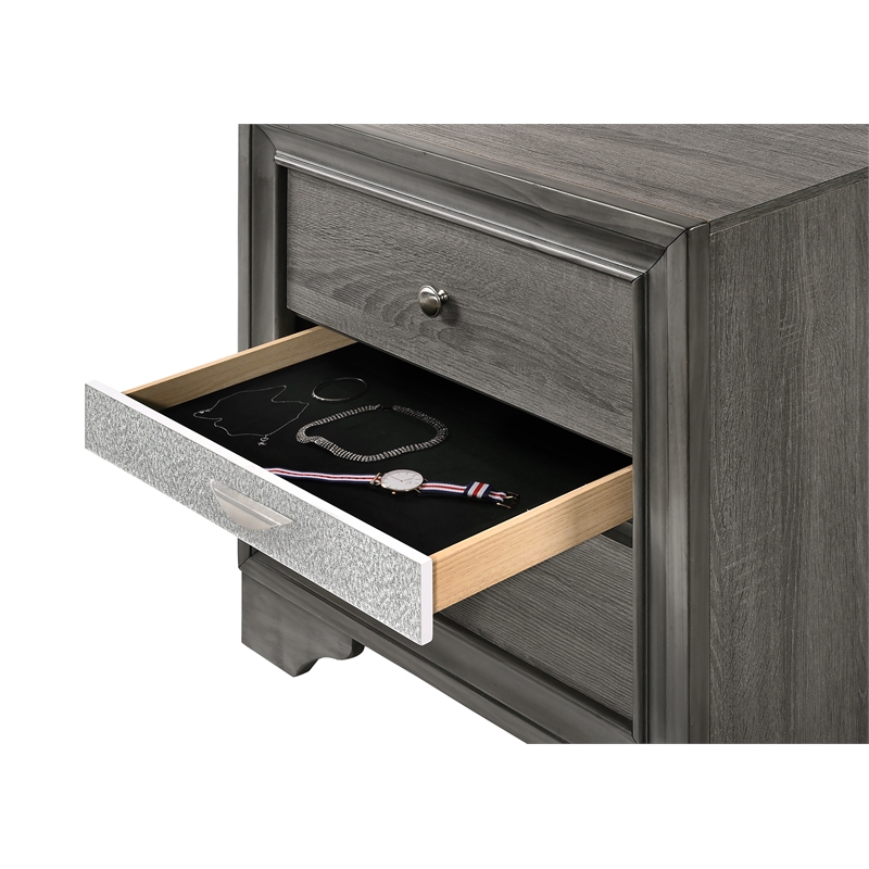 Matrix Traditional Style 2 Drawers Nightstand in Gray made with Wood