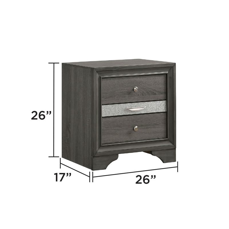 Matrix Traditional Style 2 Drawers Nightstand in Gray made with Wood