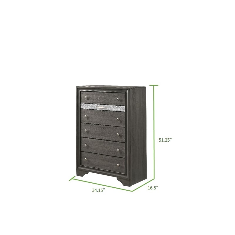 Matrix Traditional Style 5 Drawer Chest in Gray Color made with Wood