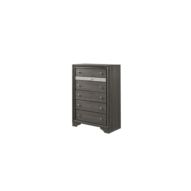 Matrix Traditional Style 5 Drawer Chest in Gray Color made with Wood