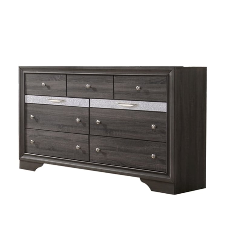 Matrix Traditional Style 7 Drawer Dresser in Gray made with Wood