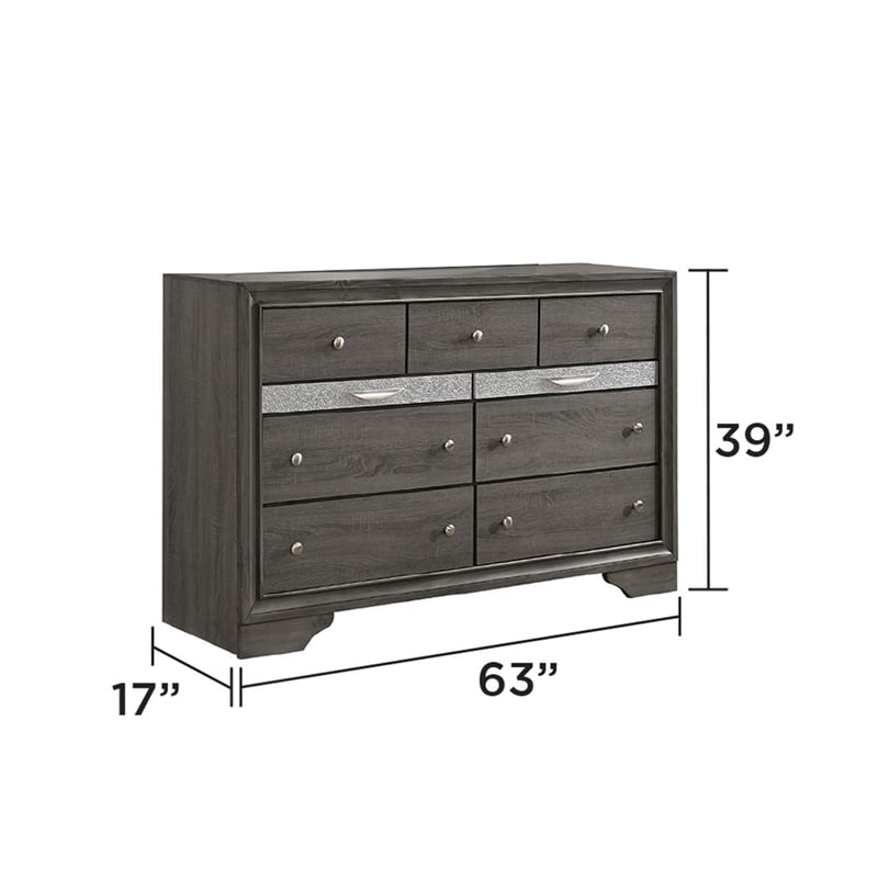 Matrix Traditional Style 7 Drawer Dresser in Gray made with Wood