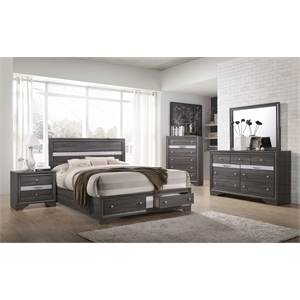 matrix queen 4 piece storage bedroom set in gray made with mdf wood