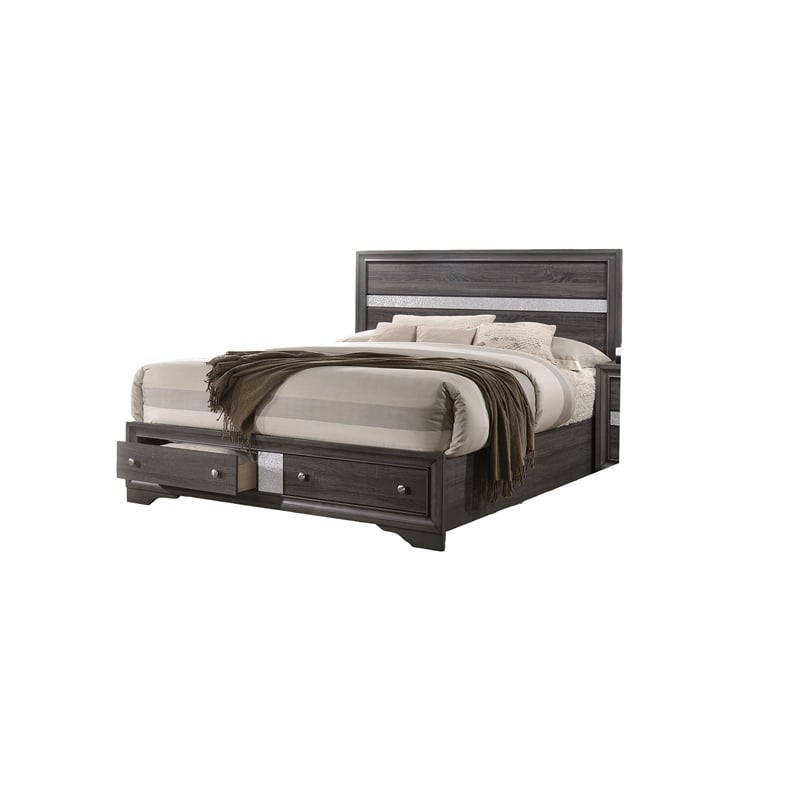 Matrix Traditional Style Queen 4 Pc Storage Bedroom Set in Gray made with Wood