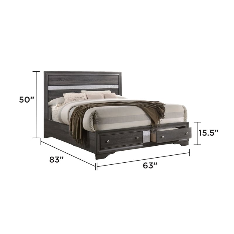Matrix Traditional Style Queen 4 Pc Storage Bedroom Set in Gray made with Wood