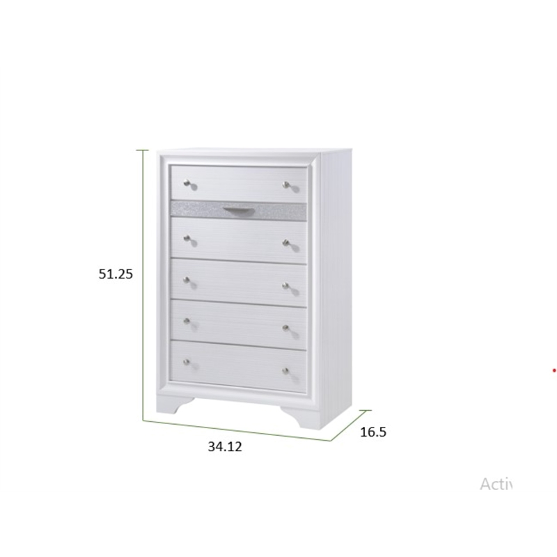 Matrix Traditional Style 5 Drawer Chest in White color made with Wood