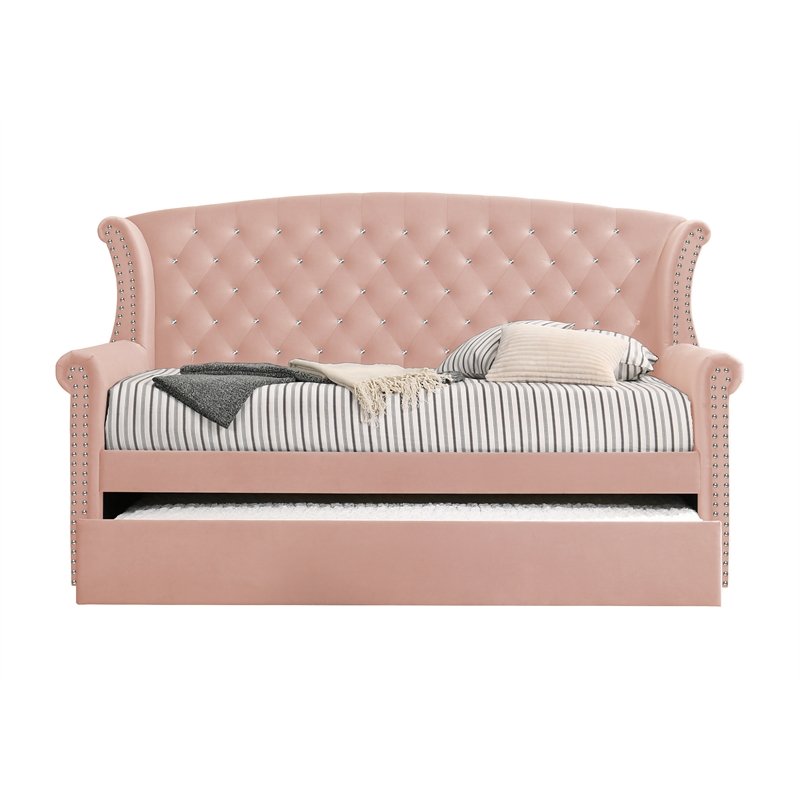 Alison Velvet Upholstered Daybed made with Wood in Pink