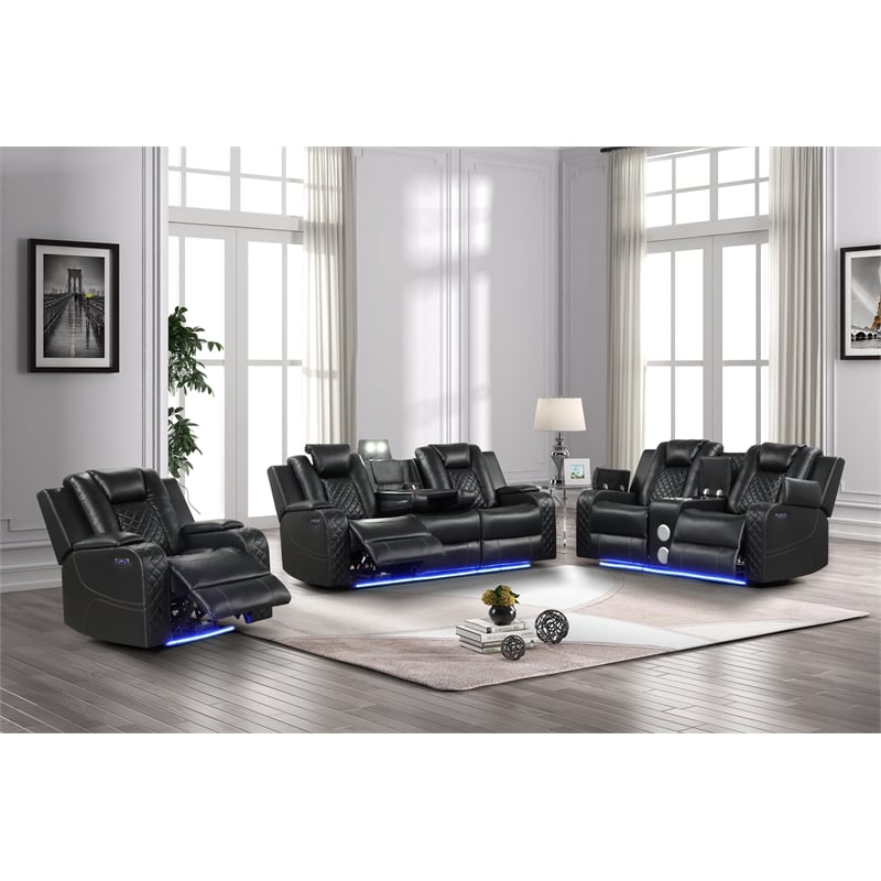 Benz LED & Power Reclining Sofa Made With Faux Leather in Black