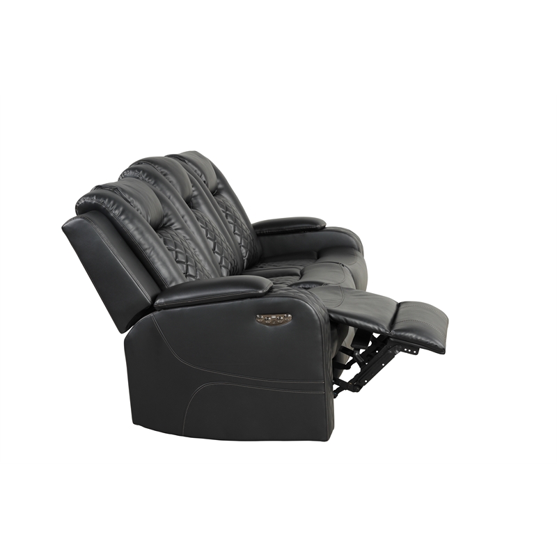 Benz LED & Power Reclining Sofa Made With Faux Leather in Black