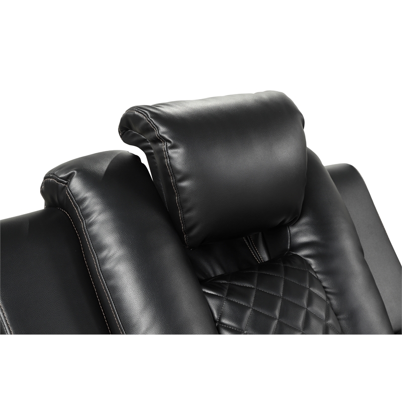 Benz LED & Power Reclining Sofa Made With Faux Leather in Black
