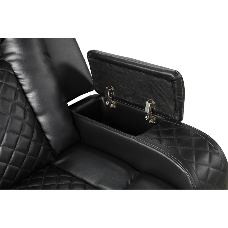 Benz LED & Power Reclining Sofa Made With Faux Leather in Black