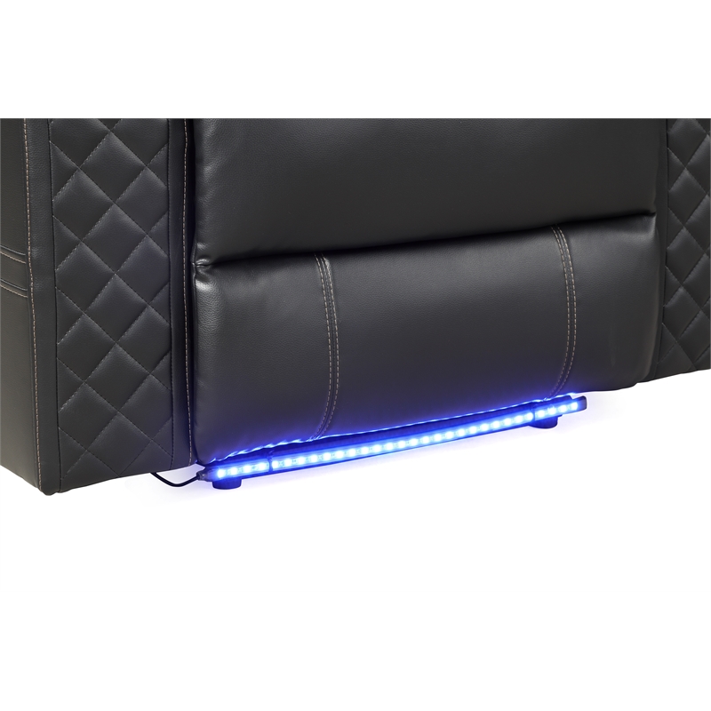 Benz LED & Power Reclining Sofa Made With Faux Leather in Black