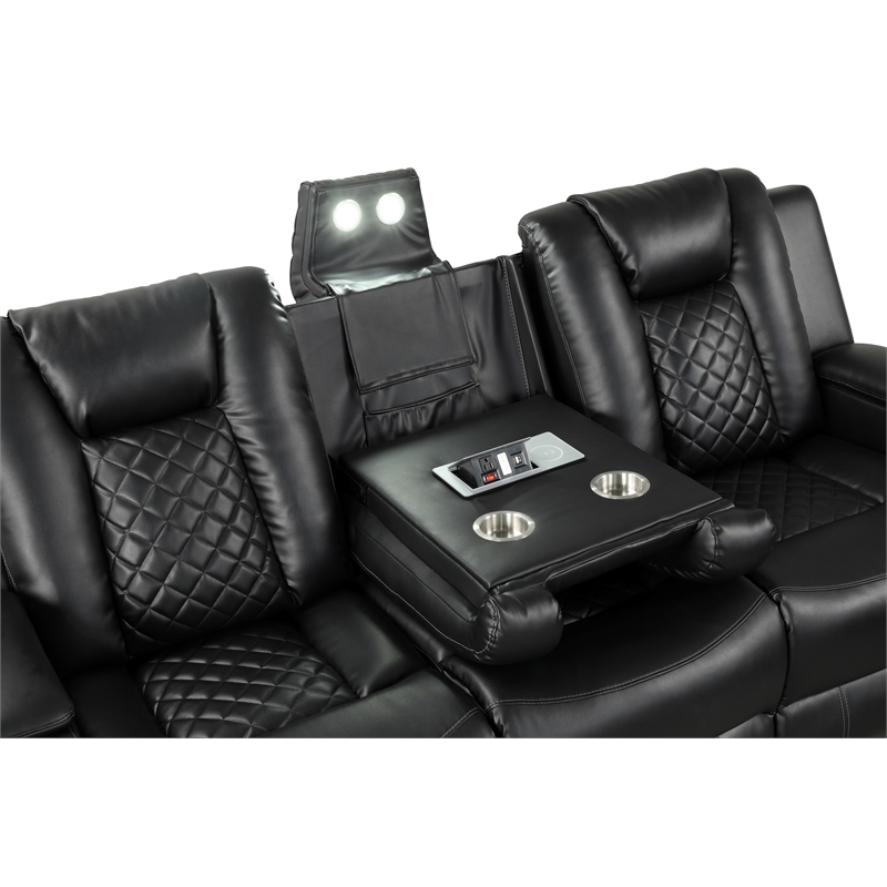 Benz LED & Power Reclining Sofa Made With Faux Leather in Black