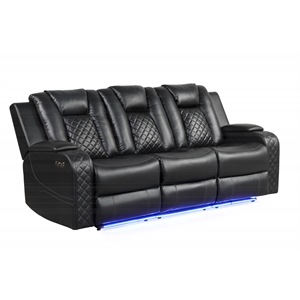 Benz LED & Power Reclining Sofa Made With Faux Leather in Black