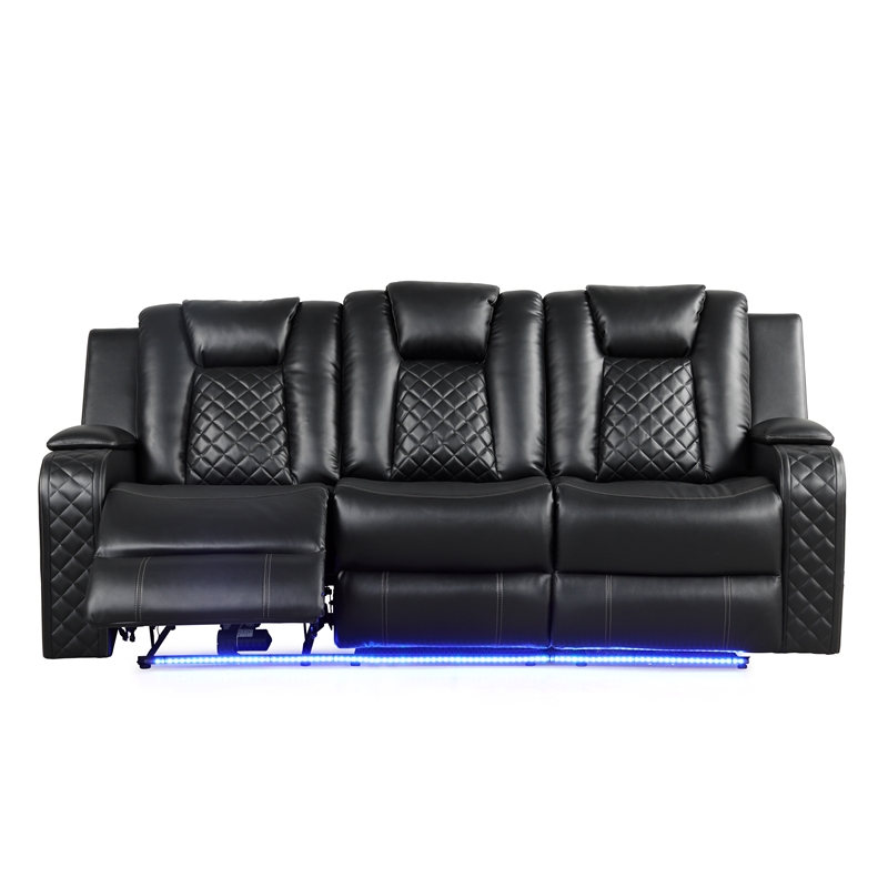 Benz LED & Power Reclining Sofa Made With Faux Leather in Black