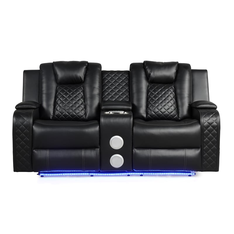 Benz LED & Power Reclining Loveseat Made With Faux Leather in Black