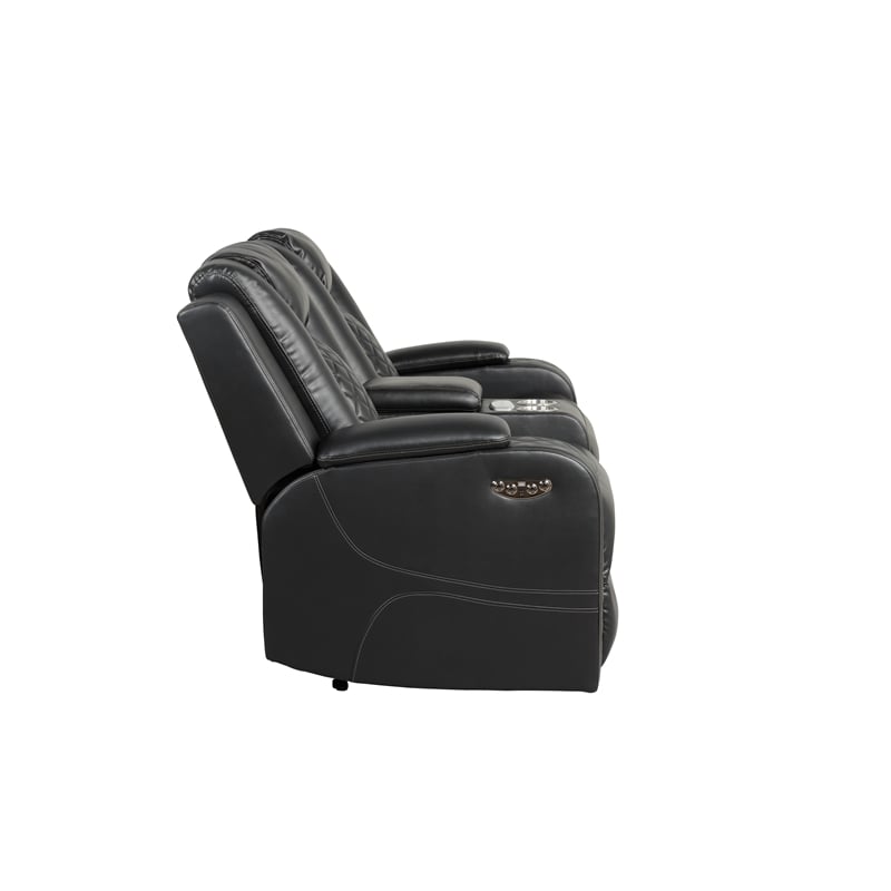 Benz LED & Power Reclining Loveseat Made With Faux Leather in Black