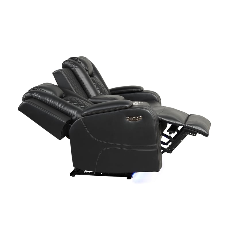 Benz LED & Power Reclining Loveseat Made With Faux Leather in Black