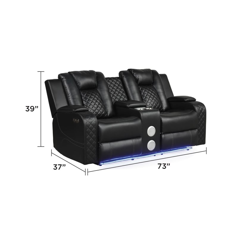 Benz LED & Power Reclining Loveseat Made With Faux Leather in Black