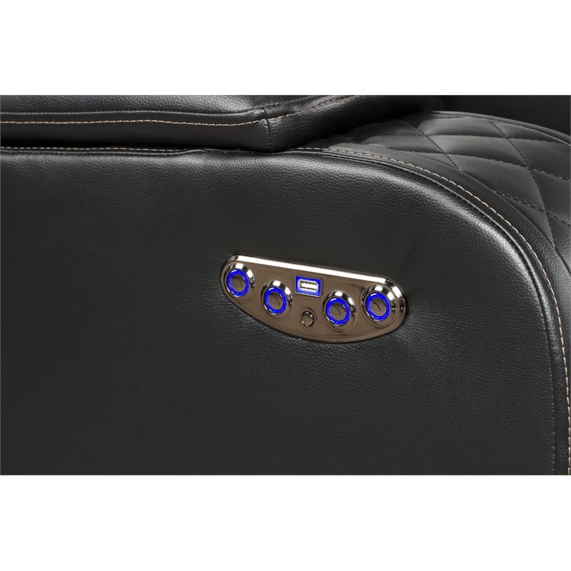 Benz LED & Power Reclining Loveseat Made With Faux Leather in Black