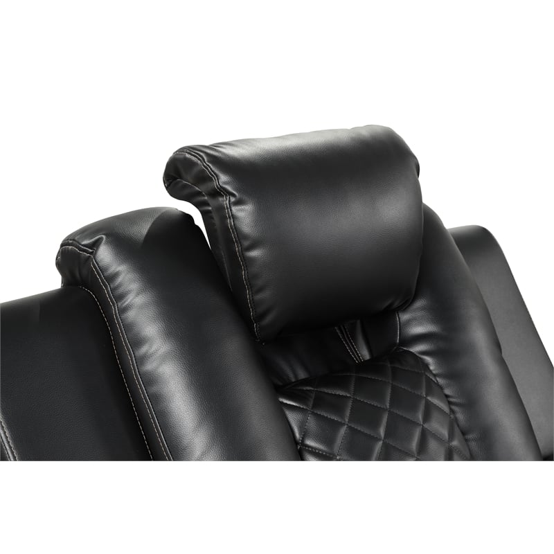 Benz LED & Power Reclining Loveseat Made With Faux Leather in Black