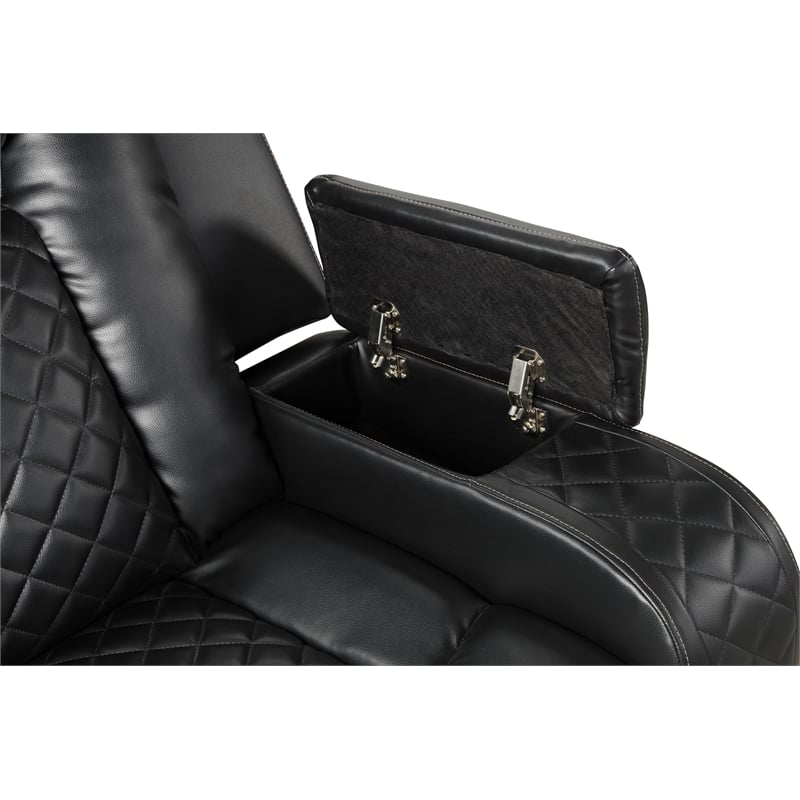 Benz LED & Power Reclining Loveseat Made With Faux Leather in Black