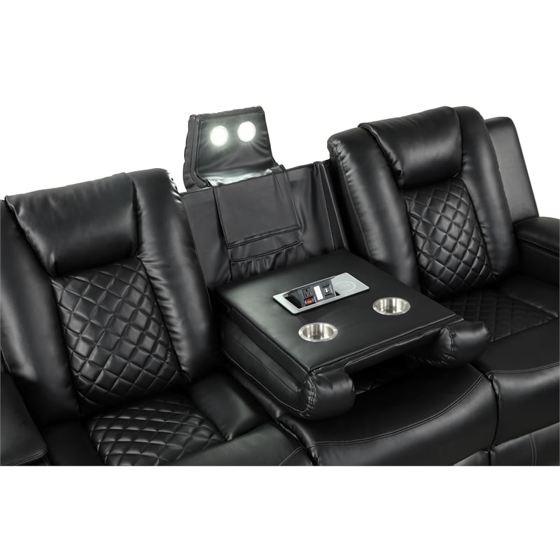 Benz LED & Power Reclining Loveseat Made With Faux Leather in Black