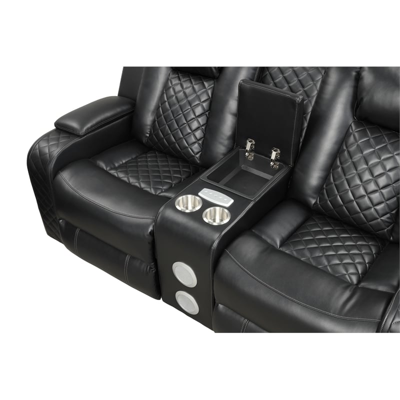 Benz LED & Power Reclining Loveseat Made With Faux Leather in Black