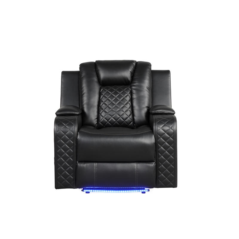 Benz LED & Power Recliner Chair Made With Faux Leather in Black