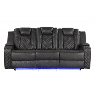 Benz LED & Power Reclining Sofa Made With Faux Leather in Gray