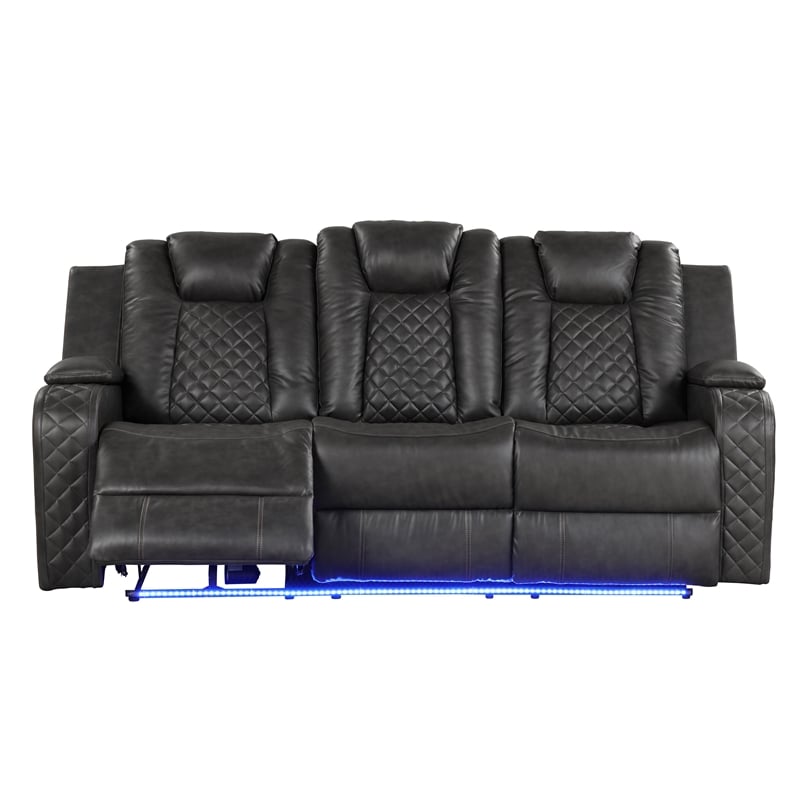 Benz LED & Power Reclining Sofa Made With Faux Leather in Gray