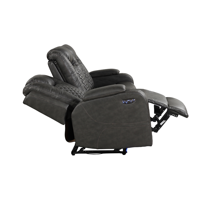 Benz LED & Power Reclining Sofa Made With Faux Leather in Gray