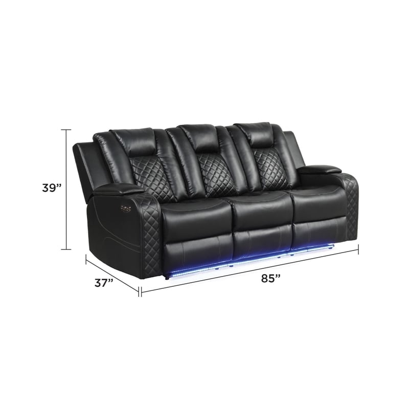 Benz LED & Power Reclining Sofa Made With Faux Leather in Gray