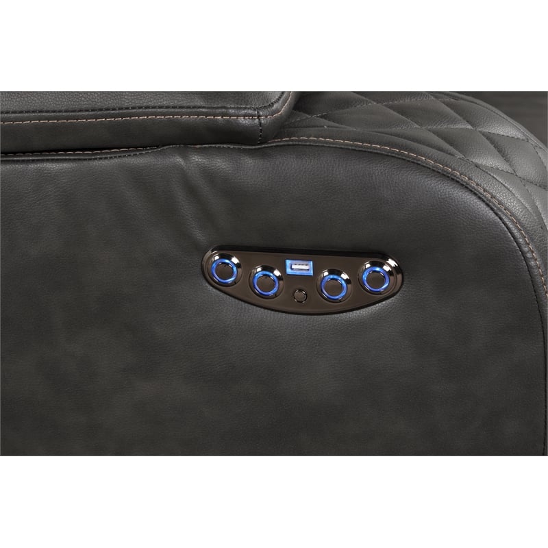Benz LED & Power Reclining Sofa Made With Faux Leather in Gray