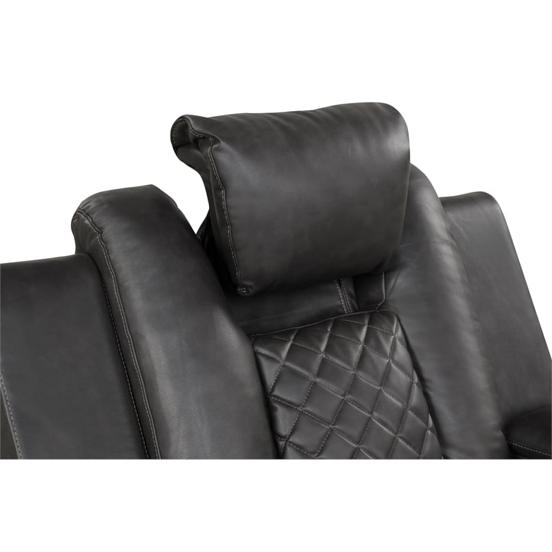 Benz LED & Power Reclining Sofa Made With Faux Leather in Gray