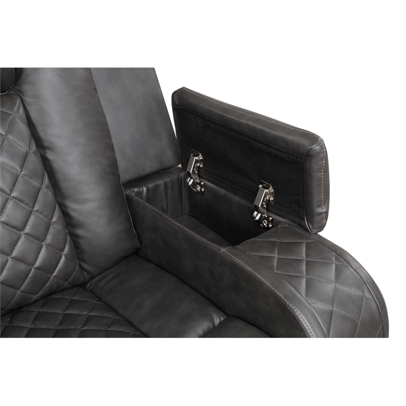 Benz LED & Power Reclining Loveseat Made With Faux Leather in Gray