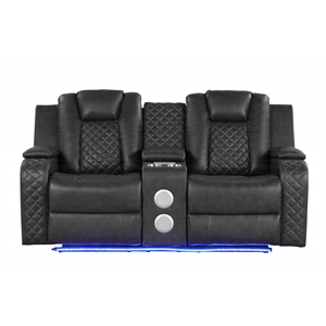 benz led & power reclining loveseat made with faux leather in gray