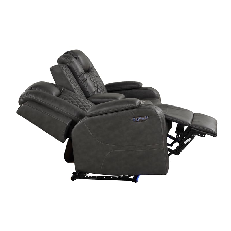 Benz LED & Power Reclining Loveseat Made With Faux Leather in Gray