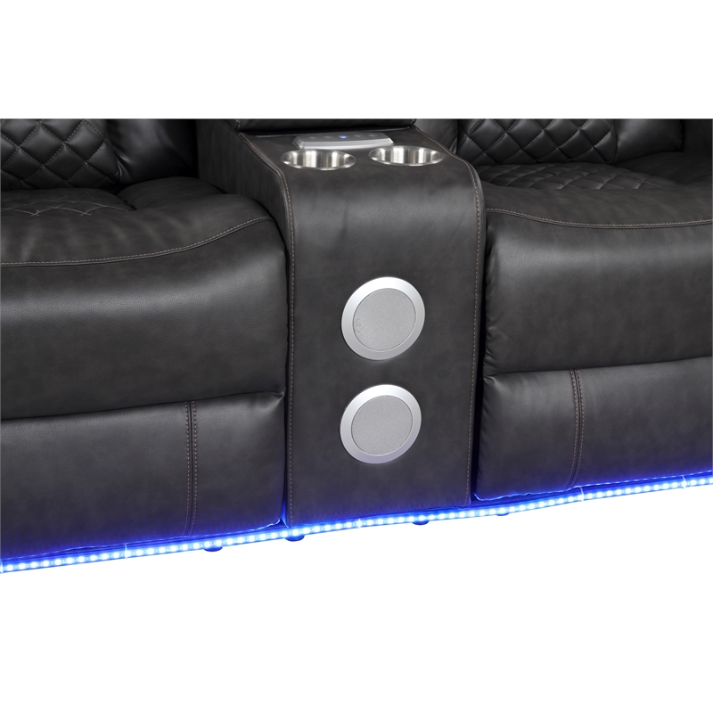 Benz LED & Power Reclining Loveseat Made With Faux Leather in Gray