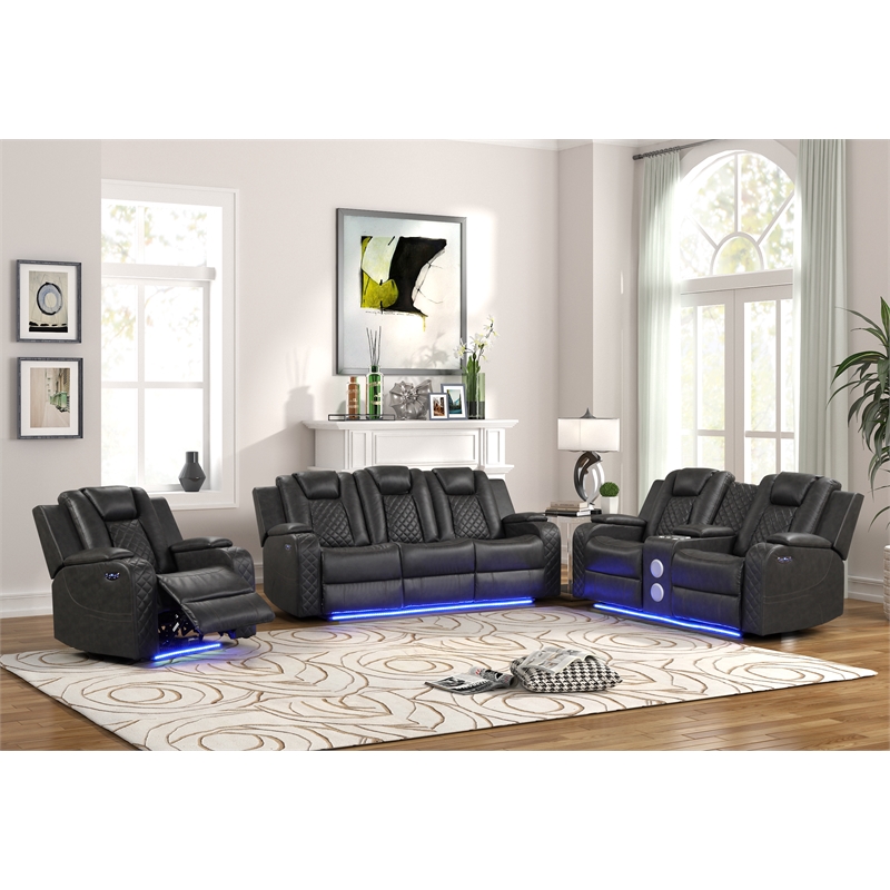 Benz LED & Power Reclining Loveseat Made With Faux Leather in Gray