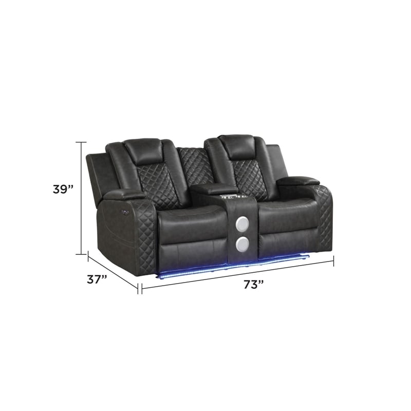 Benz LED & Power Reclining Loveseat Made With Faux Leather in Gray