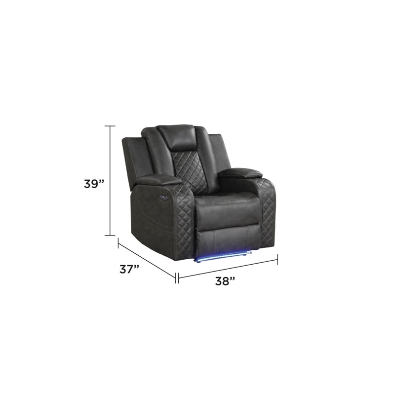 Benz LED & Power Recliner Chair Made With Faux Leather in Gray