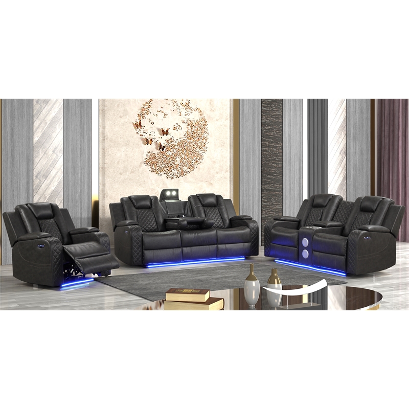Benz LED & Power Recliner Chair Made With Faux Leather in Gray