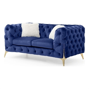 moderno tufted loveseat finished in velvet fabric in blue color