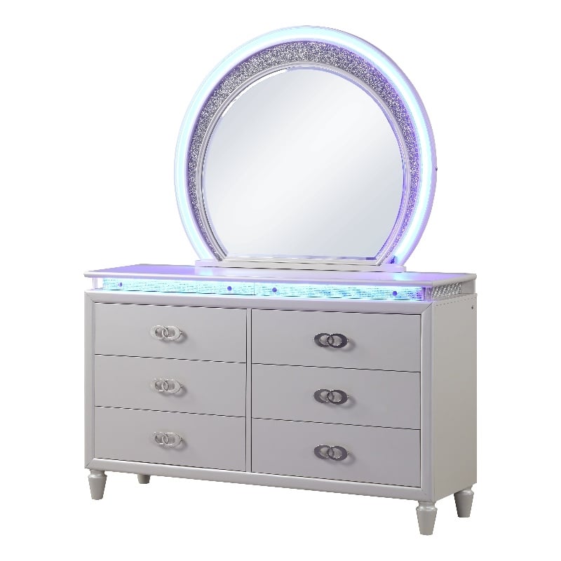 Perla LED Dresser Made with Wood in Milky White color