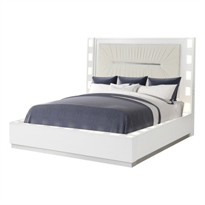 coco led king size bed made with wood in milky white
