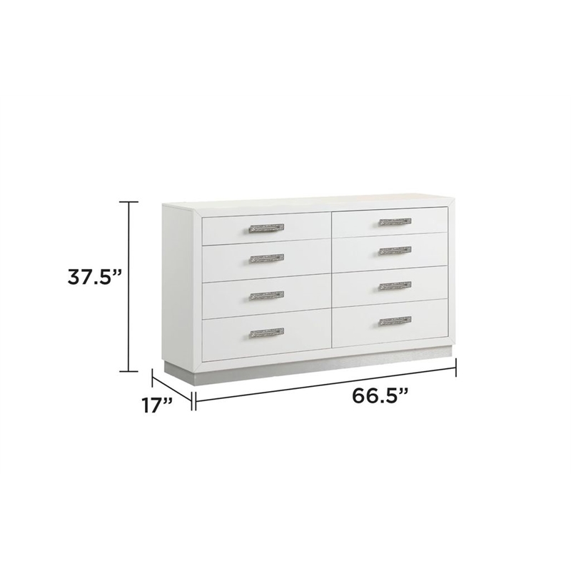 Coco 8-Drawer Modern Wood Dresser in Milky White