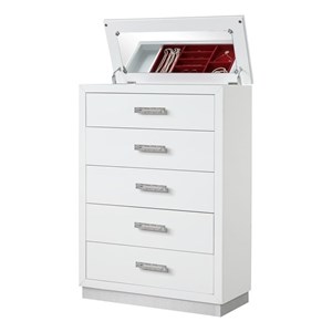 Coco 5-Drawer Modern Wood Chest with Mirror in White