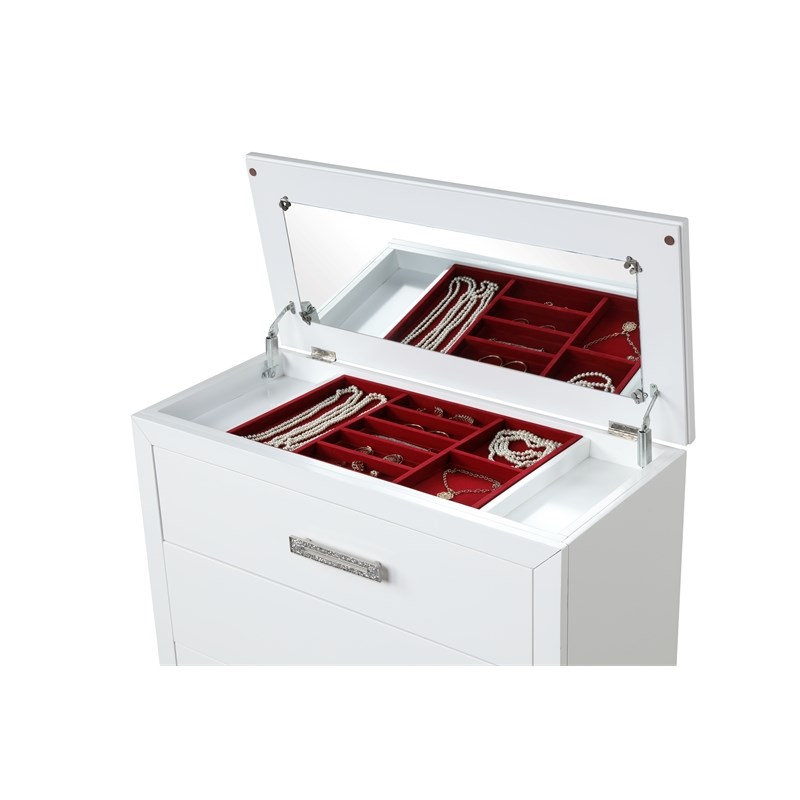 Coco 5-Drawer Modern Wood Chest with Mirror in White