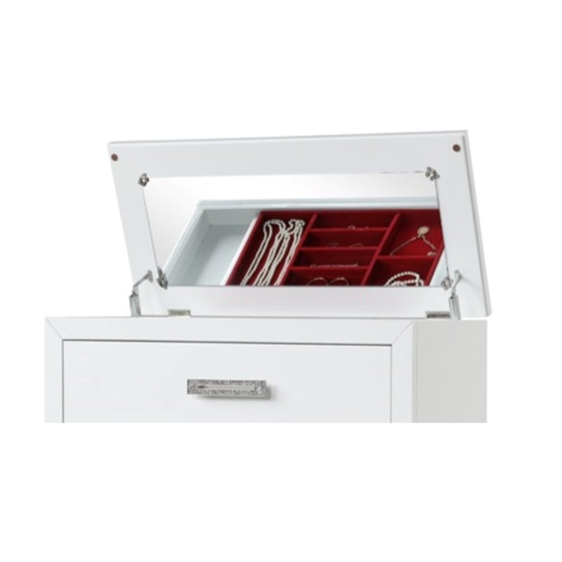 Coco 5-Drawer Modern Wood Chest with Mirror in White